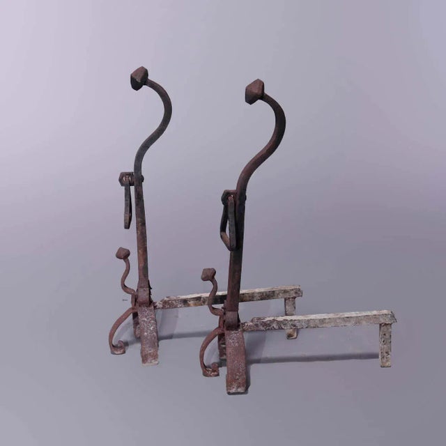 Arts & Crafts Circa 1900 Antique Large Arts & Crafts Yellin School Wrought Iron Andirons- a Pair For Sale - Image 3 of 9