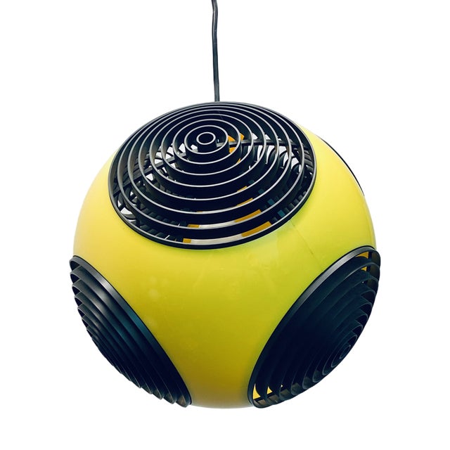 Vintage Ufo Ceiling Lamp in Yellow Plastic and the Black Grids from Massive Lighting, 1970s For Sale