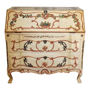 Custom Hand Painted Chinoiserie Grandeur Drop Front Secretary Desk Drawer Storage Cabinet