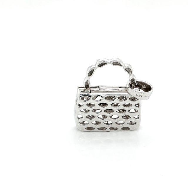 Mid 20th Century 14k Yellow Gold Diamond Purse Charm Pendant  Open Handbag Design For Sale In Miami - Image 6 of 9