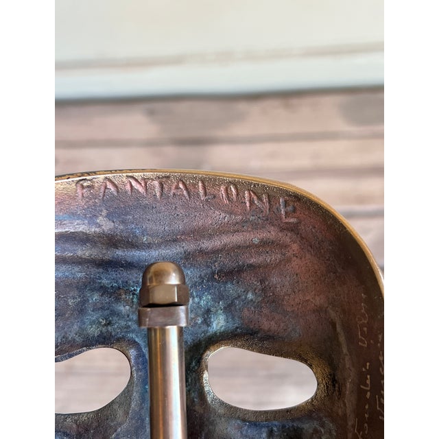 Metal Signed Venetian Baroque Brass Dual-Finish Gilded Pantalone Theatrical Mask Sculpture on Marble Base For Sale - Image 7 of 10