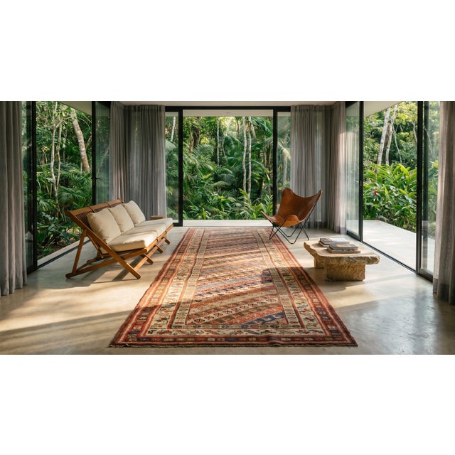 1890s Multicolor Stripe Diagonal Antique Persian Kurdish Runner Rug 3'4" X 14'6" Handknotted Wool Carpet For Sale - Image 9 of 10