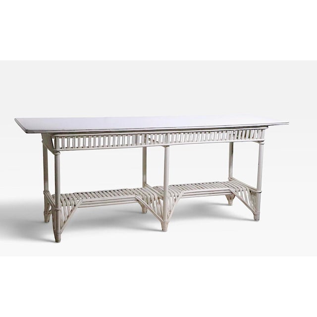 Early 20th Century Large Stick Wicker Console Table in White Paint Finish For Sale - Image 14 of 18