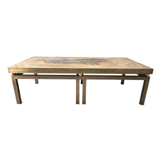 Vintage Etched Brass Coffee Table, 1970s For Sale