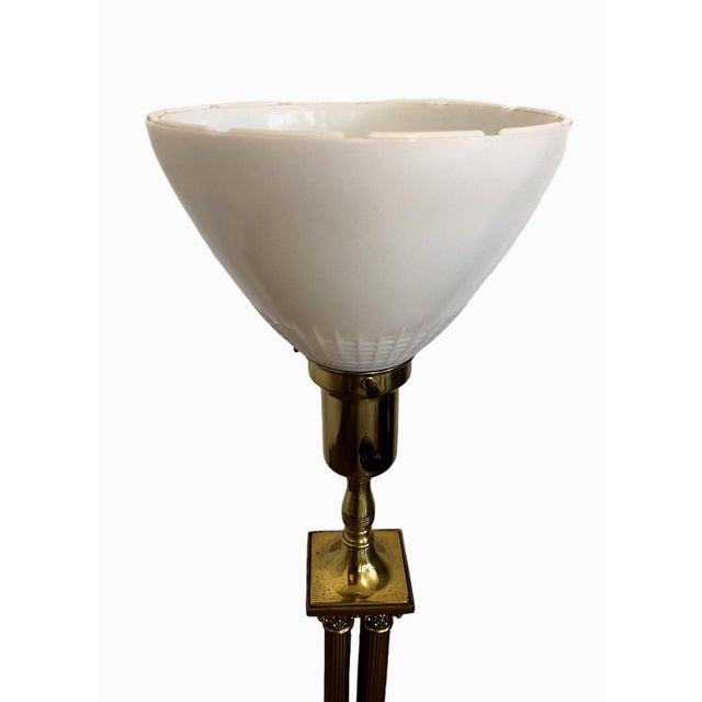 Pair of Neoclassical-Style Brass Column Torchiere Table Lamps For Sale In San Francisco - Image 6 of 7