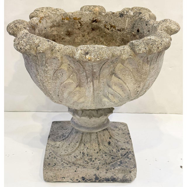 English Garden Stone Planter Pot or Urn With Acanthus Relief - Three Available For Sale In Austin - Image 6 of 11