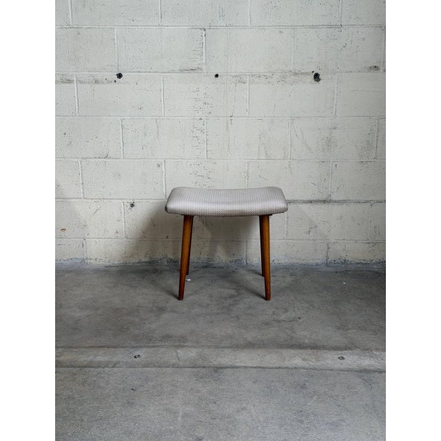 Wood Vintage Danish Mid Century Modern Teak Vanity Stool Ottoman For Sale - Image 7 of 9