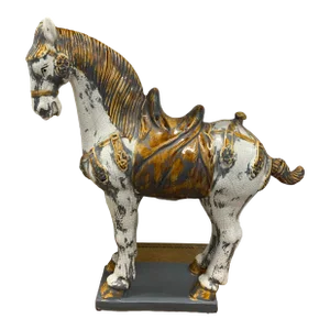 Vintage Late 20th Century Tang Style Ceramic War Horse Sculpture
