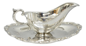 Vintage Victorian Style Silver Plated Gravy Sauce Boat W/ Attached Dish