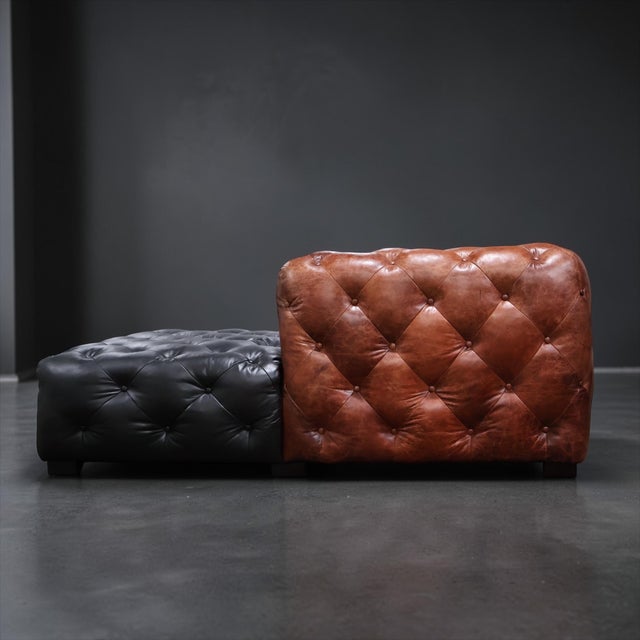 Brown Two-Tone Chesterfield Sectional in Black & Cognac Leather — Sculptural Modern Statement For Sale - Image 8 of 15