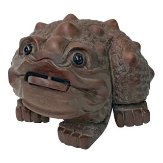 Quality Boxwood Carved Chinese Fortune Toad, Money Frog Statue Figure For Sale