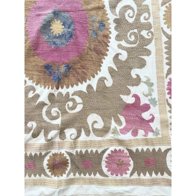 Suzani Tapestry - Red Tashkent Embroidery 4' X 4'4'' For Sale - Image 9 of 9