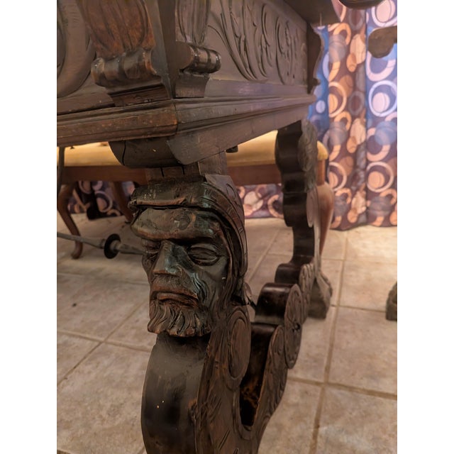 Baroque 19th Century Spanish Two Faces Baroque Style Oak Library Table or Desk For Sale - Image 3 of 3