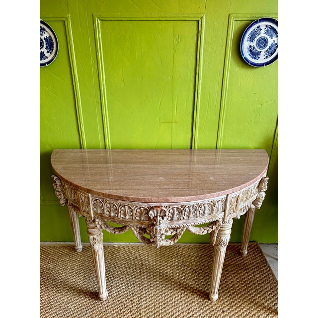 Early 20th Century Neoclassical Carved Demi-Lune With Marble Top - Louis XVI Style For Sale - Image 12 of 12