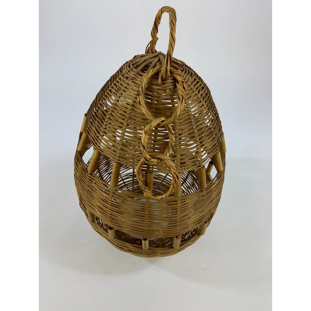 Nautical Vintage Rattan Hanging Basket Pendant With Rattan Links For Sale - Image 3 of 11