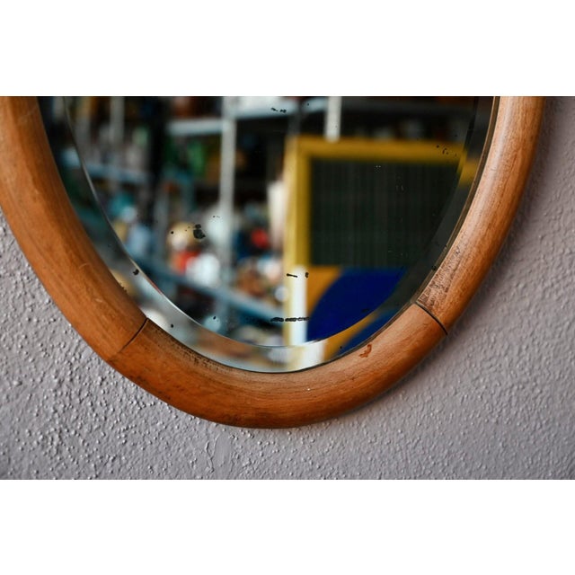 Brown Vintage Oval Dressing Table Mirror in Beveled Oak and Chrome Finish, 1960s For Sale - Image 8 of 10