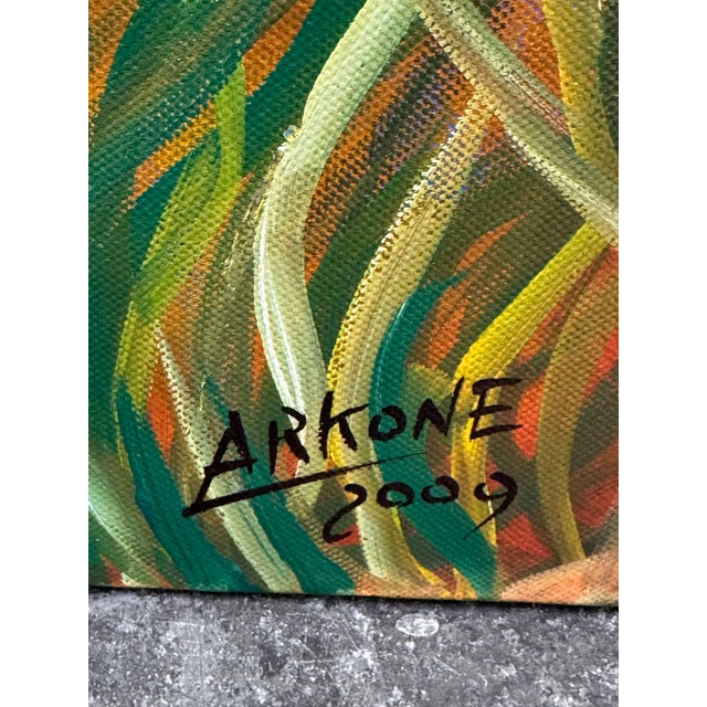 Design Plus Gallery presents a Signed Original Painting on Canvas by Arkone. This 2009 painting presents a stylized figure...