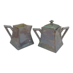 Bernardaud & Co Limoges ~ Fine French Opalescent Porcelain Art Deco Cream and Sugar Set