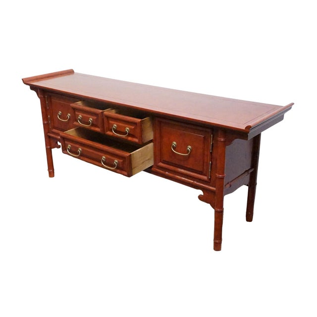 Wood Century Furniture Asian Chinoiserie 73" Buffet / Sideboard W. Faux Bamboo Details For Sale - Image 7 of 13