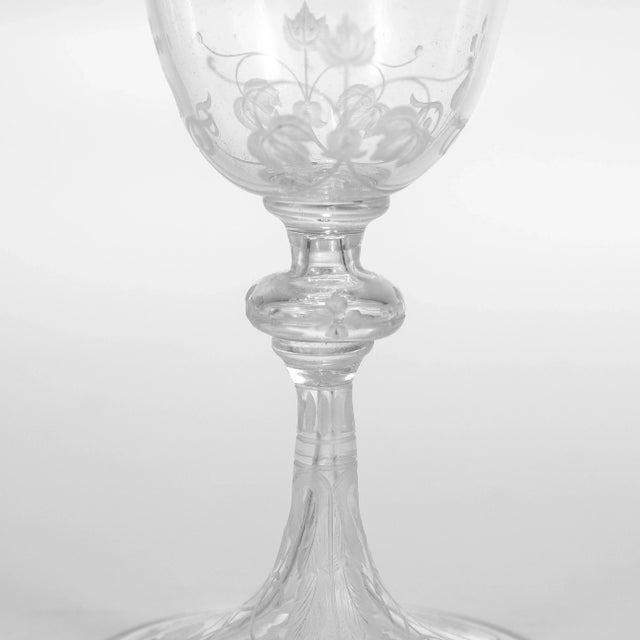 Transparent Set of 8 Antique Stourbridge Etched & Engraved Glass Wine Glasses For Sale - Image 8 of 18