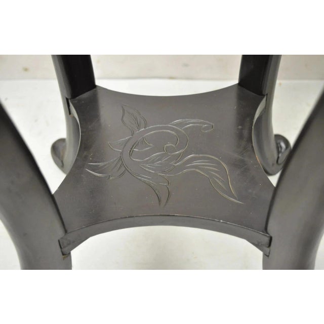 Wood Early 20th Century Japanese Carved Wood Black Ebonized 29" Plant Stand Side Table Lacquer Top For Sale - Image 7 of 9