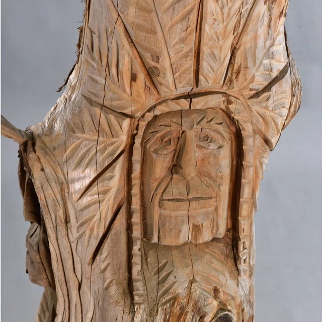 105" Tall Hand Carved Figural Wood Spirit Animals Tree Trunk Totem Sculpture For Sale - Image 9 of 18