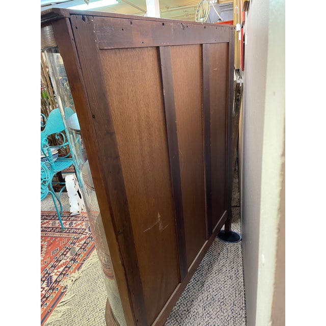 Antique Empire Bow Front Oak and Curved Glass Curio Cabinet Vitrine For Sale - Image 10 of 10