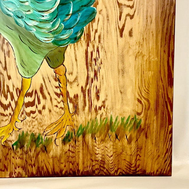 1970s Mid-Century Farmhouse Chic Original Acrylic Painting, Chicken on Pine Wood For Sale - Image 6 of 14