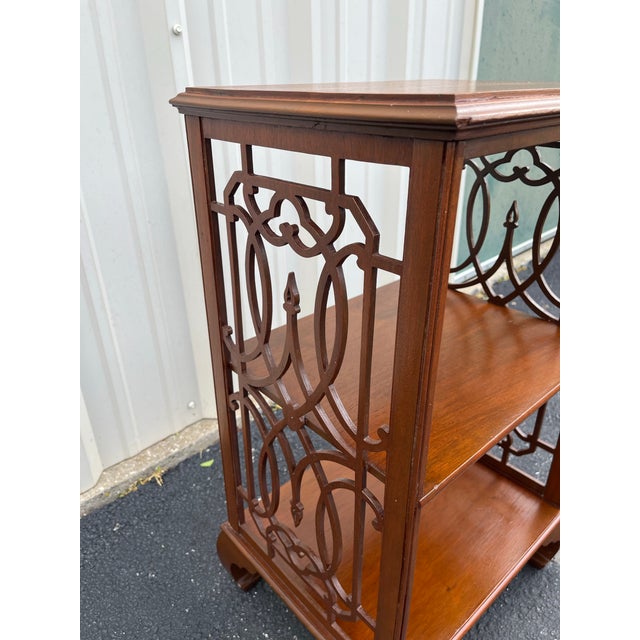 Chinoiserie Vintage Chinoiserie Walnut Fretwork Etagere For Sale - Image 3 of 12