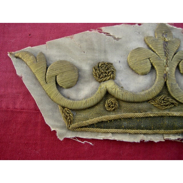 Early 19th Century Early 19th Century Gold Embroidery Fragment of Crown From a Banner For Sale - Image 5 of 9