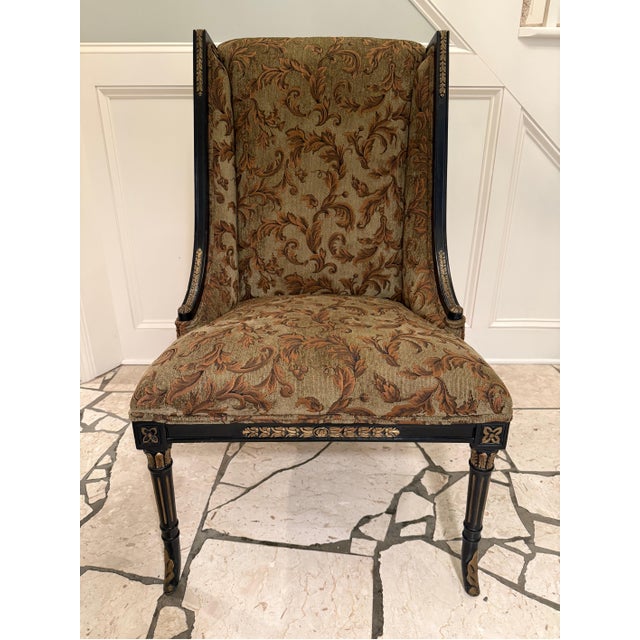 Late 20th Century Late 20th Century Grand Regency Henredon Ebonized & 24k Gold Gilt High-Back Chair For Sale - Image 5 of 6