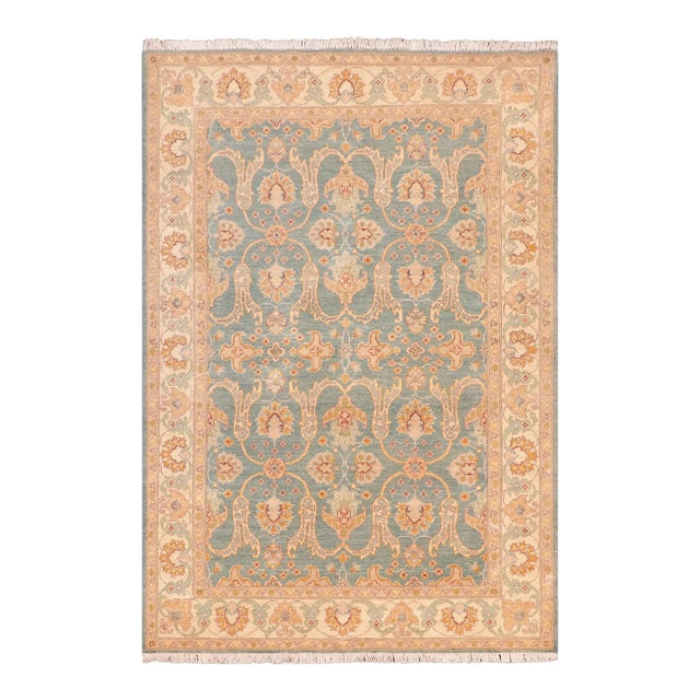 Classic Ziegler Green Beige Hand-Knotted Wool Rug - 5'2'' X 6'8'' For Sale