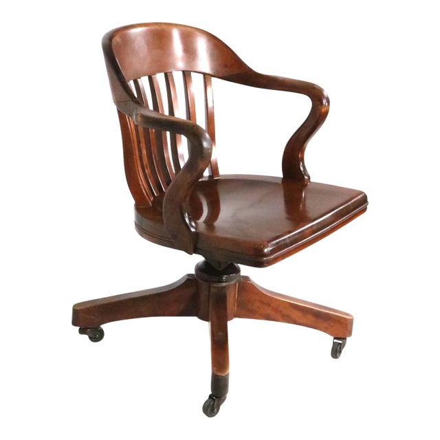 Early 20th Century Classic Bank of England Jury Style Swivel Tilt Office Desk Chair by Sikes For Sale