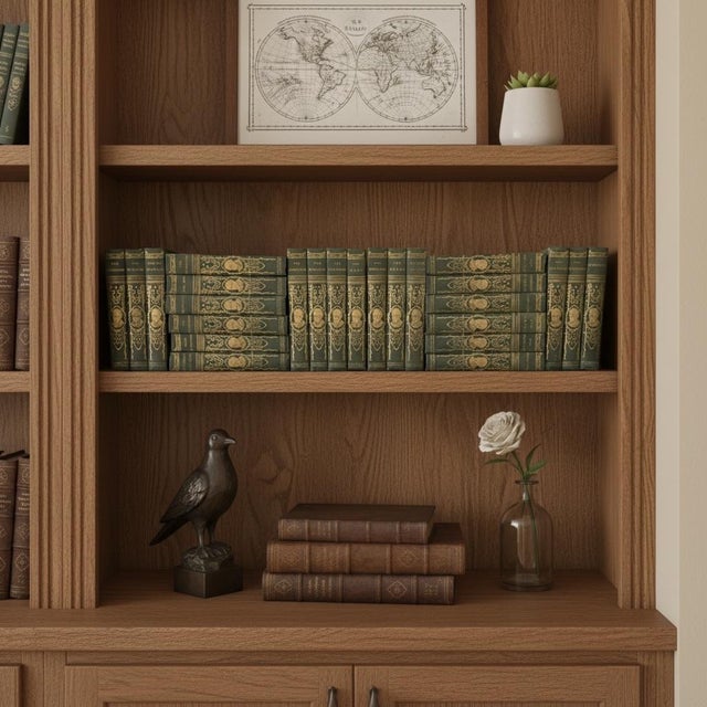 Antique Green Gold Decorative Book Set of 25 James Fenimore Cooper For Sale - Image 17 of 17