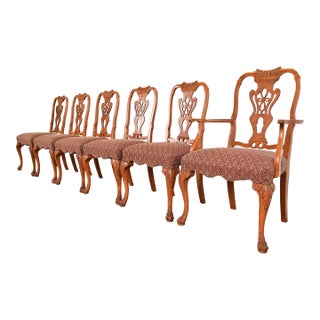 Romweber Antique Georgian Carved Walnut Dining Chairs, Set of Six For Sale