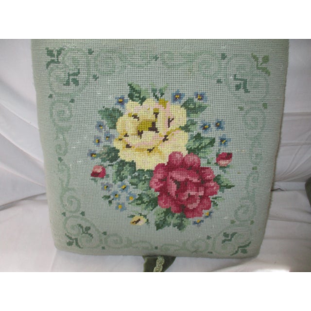 1960s Vintage Needlepoint Green Velvet Storage Footstool For Sale - Image 9 of 12