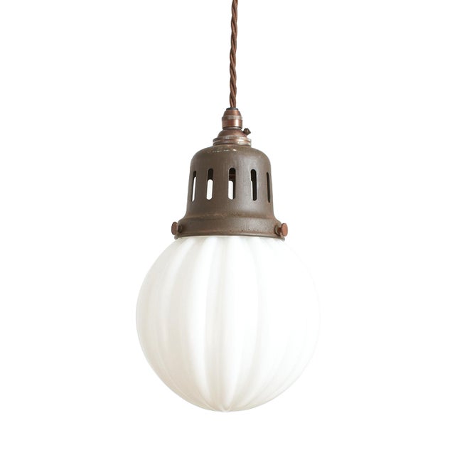 Antique Church Opaline Milk Glass Globe Pendant Light, 1940s For Sale