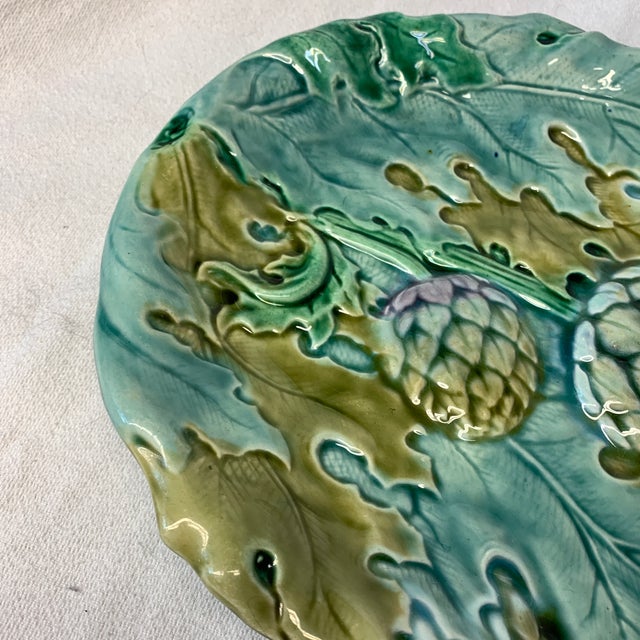 Antique French Art Nouveau Asparagus Artichoke Dish Platter Server Majolica Late 19th Century For Sale In Chicago - Image 6 of 8