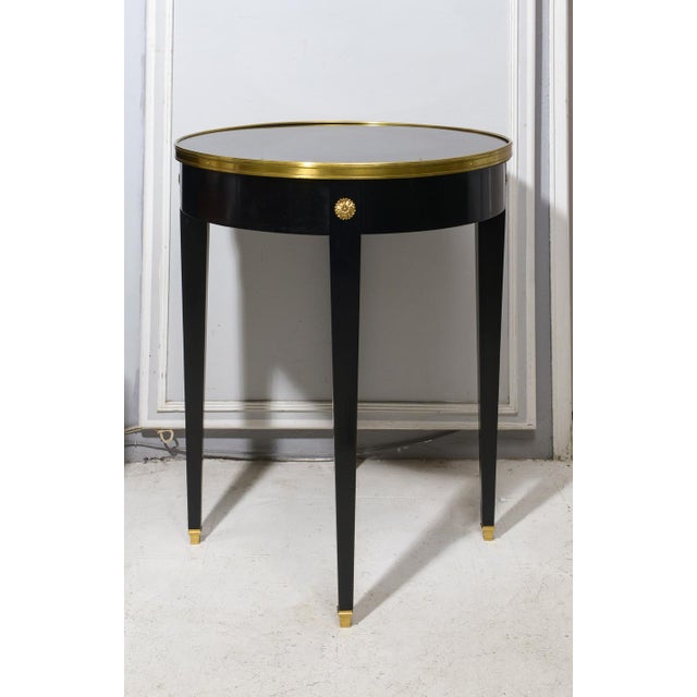 Pair of Vintage French Ebonized Bouillote Tables with Brass Accents. Set of 2.
