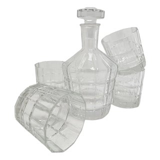 Glass Whiskey Decanter and Glass Set, 1950s, Set of 5 For Sale