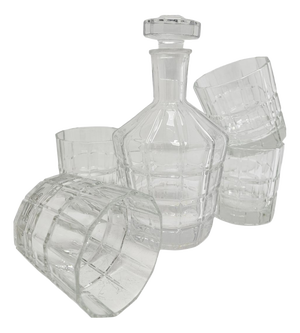 Glass Whiskey Decanter and Glass Set, 1950s, Set of 5