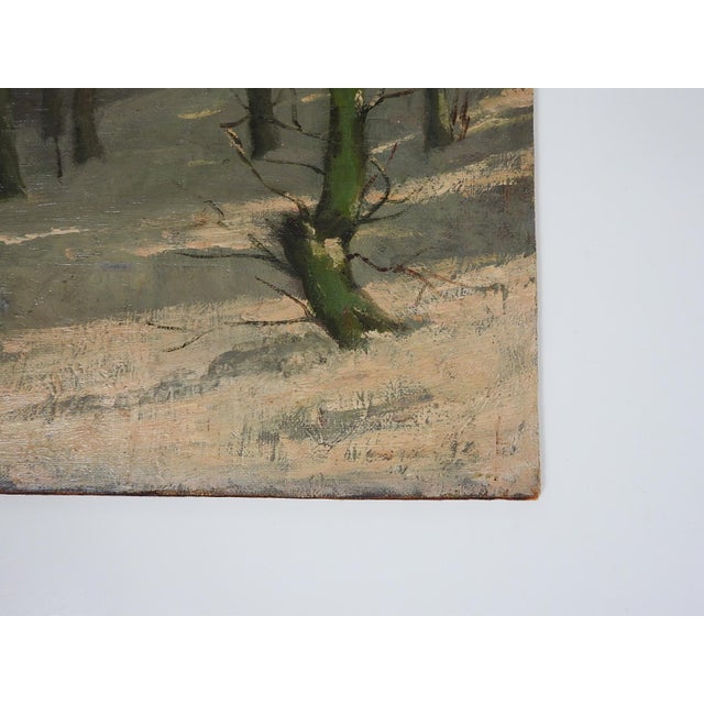 Early 20th Century Snowy Winter Forest at Sunset Painting For Sale In Seattle - Image 6 of 8