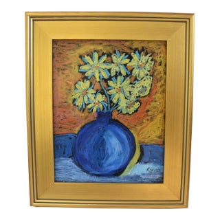 Impressionist Floral Bouquet Painting by Ruth Arenz Including the Antiqued Gold Wood Frame For Sale