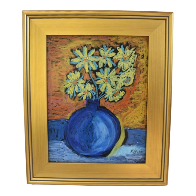 Impressionist Floral Bouquet Painting by Ruth Arenz Including the Antiqued Gold Wood Frame For Sale