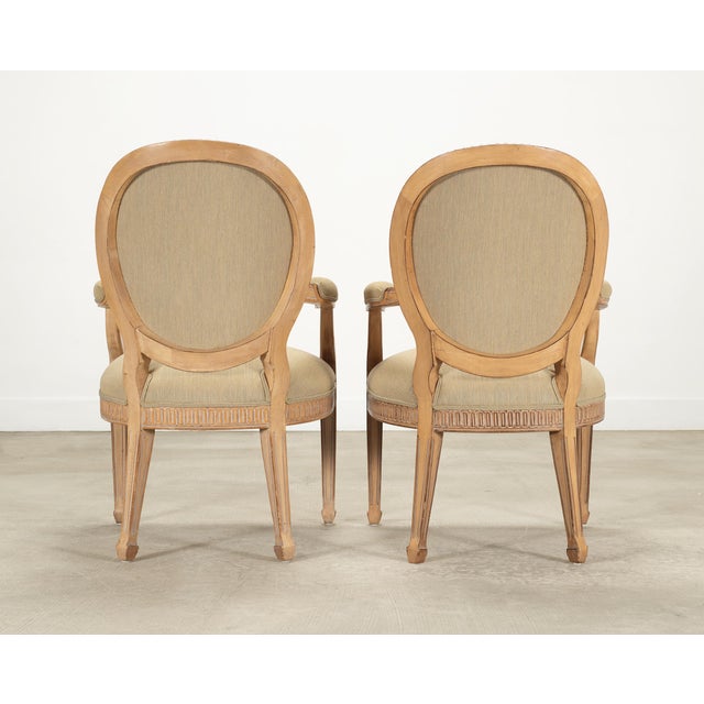 Set of Six Kreiss Louis XVI Style Cerused Oak Dining Armchairs For Sale - Image 13 of 18