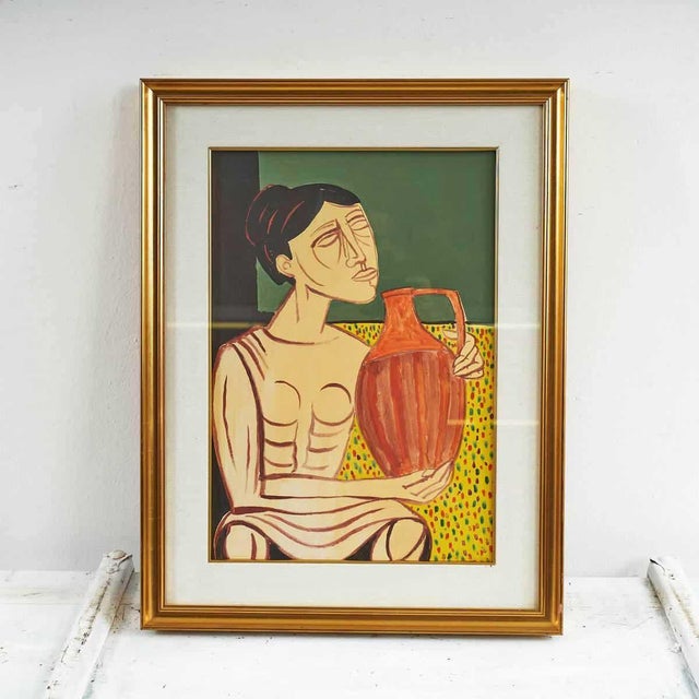 After Migneco, Portrait Composition, 2000s, Watercolor on Canvas For Sale - Image 5 of 5