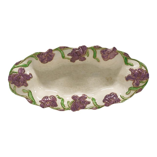 Antique 1920s Hand Painted Porcelain Serving Dish For Sale