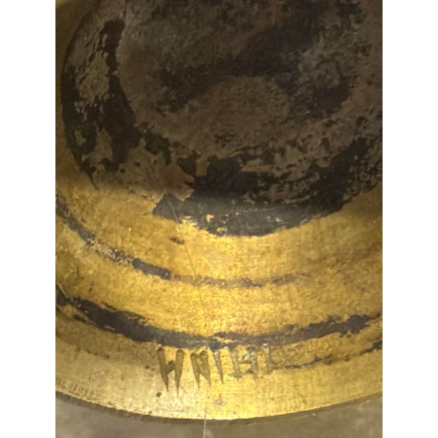 Vintage Mid Century Chinese Brass Bud Vase Etched Design Flared Rim For Sale In New York - Image 6 of 6