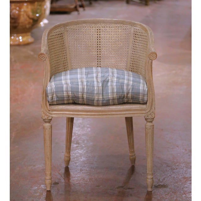 French 20th Century Louis XVI Style Painted Cane Vanity Chair With Loose Cushion For Sale - Image 3 of 9