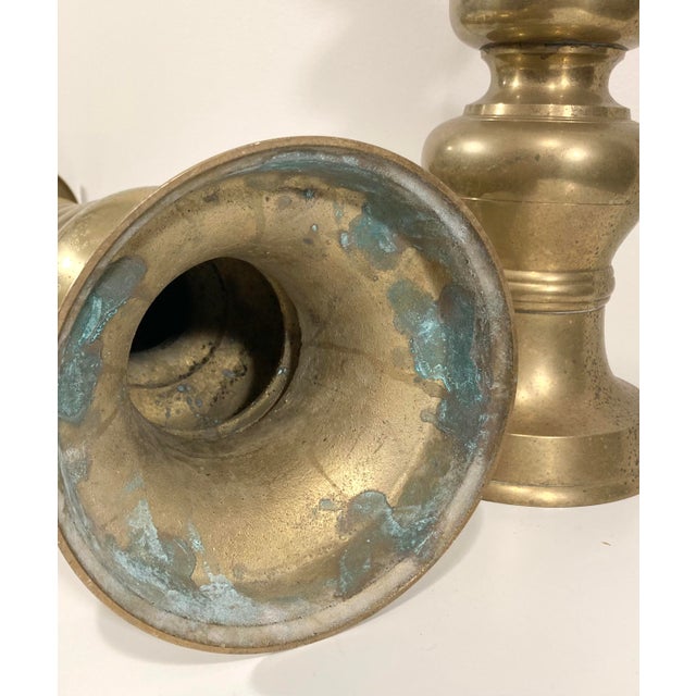 Mid 20th Century Mid 20th Century Large Brass Tiered Candlesticks - A Pair For Sale - Image 5 of 5